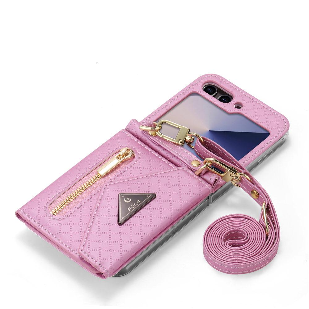 Módní šňůrka Kožená peněženka Pouzdro na telefon Pro Samsung Galaxy Z Flip 7 Flip 6 5 Zflip 4 3 Karty Crossbody Ochranný kryt