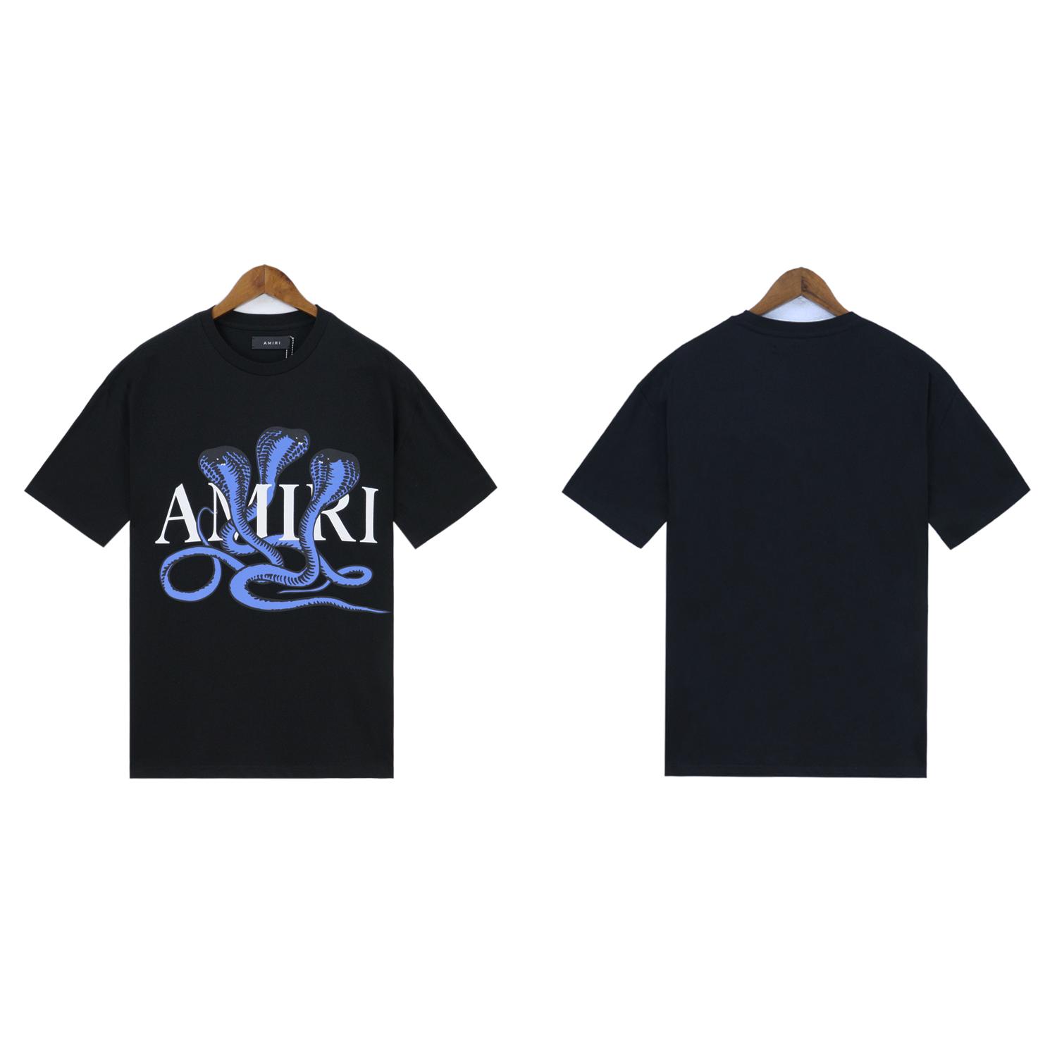 

2205 Amiri 2025 Літо Нова Чоловіча та Жіноча Вільна Бавовняна Футболка Великого Розміру для Пари з Принтом Зміїного Візерунка L