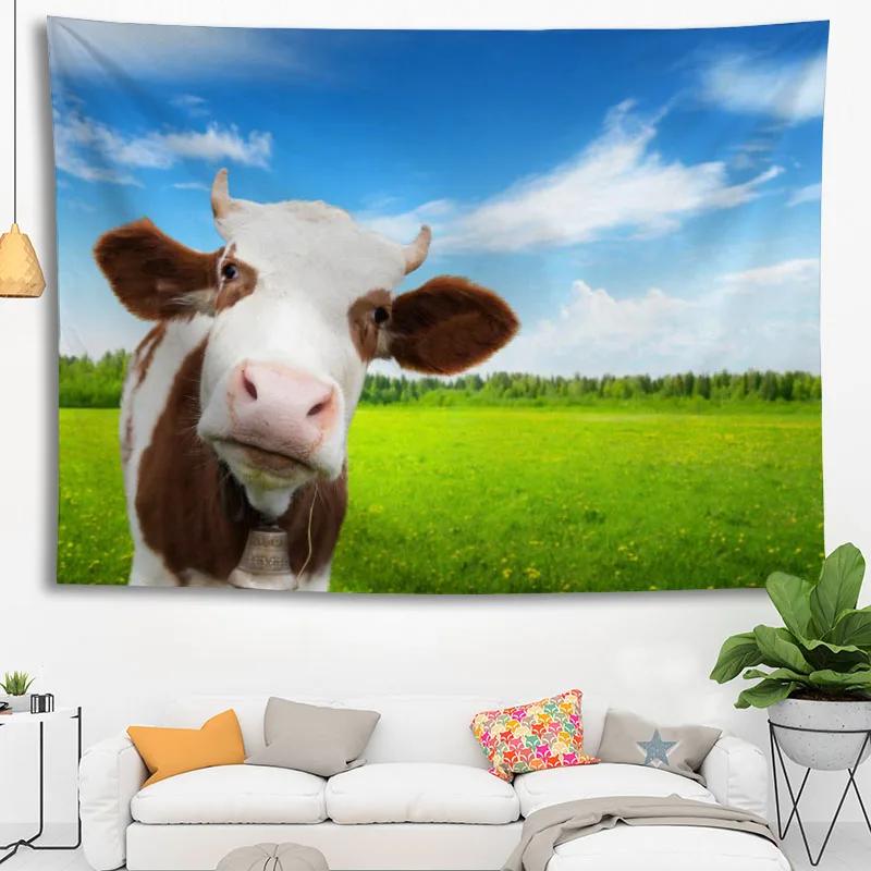 Hot Sale Custom High Quality Cow Wall Hanging Hd Landscape 3D Printing Digital Printing Home Decoration Tapestry