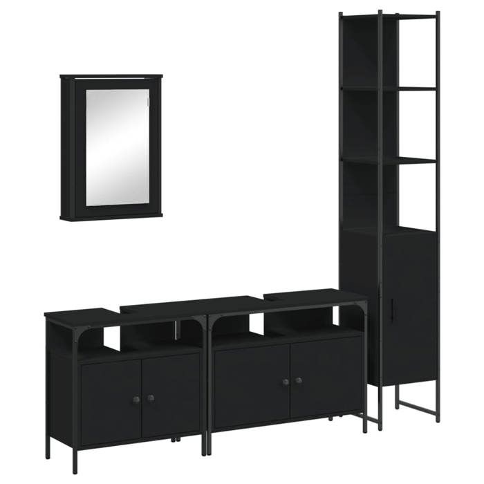 VidaXL Bathroom Furniture Set 4 Pcs Black Engineered Wood, Bathroom Cabinet, Bath Cabinet, 3214805