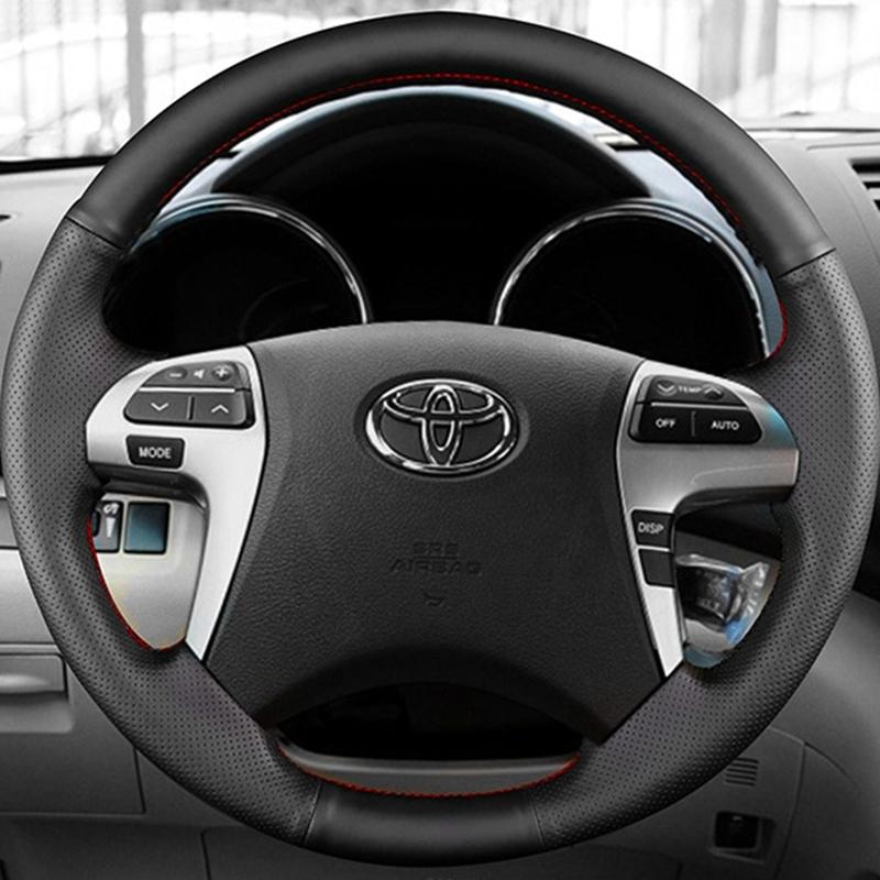 Car Steering Wheel Cover Hand-stitched Soft Black Artificial Leather For Toyota Fortuner Hilux 2012-2015