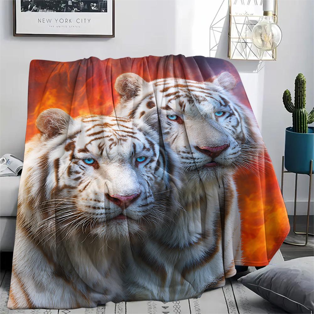 White Tiger Print Flannel Blanket, High Quality Comfortable for All Seasons, Home Decor, Warmth and Comfort, Perfect for Christmas Gifts