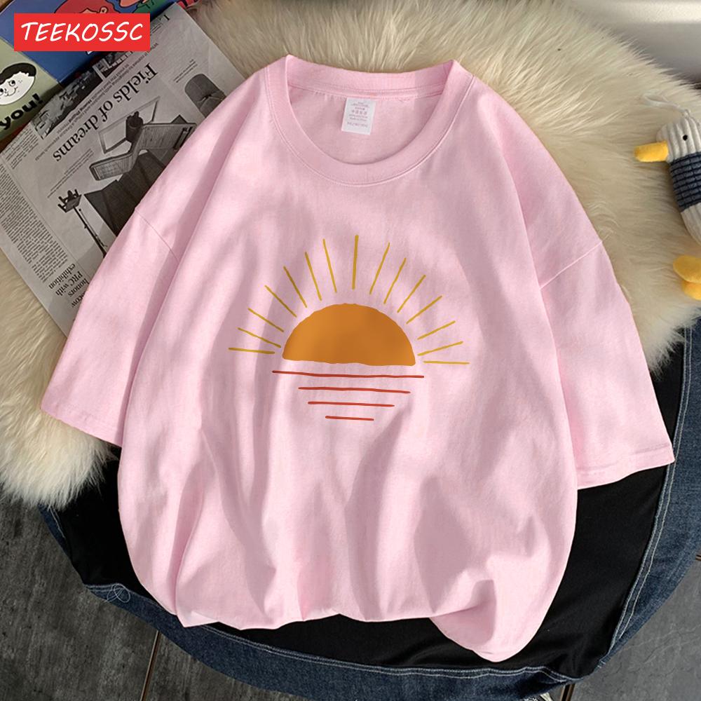 Sunset On The Coastline Men Tee Shirt Graphic Personality T Shirts High-Quality Pattern T-Shirt Cotton Fashion Short Sleeved