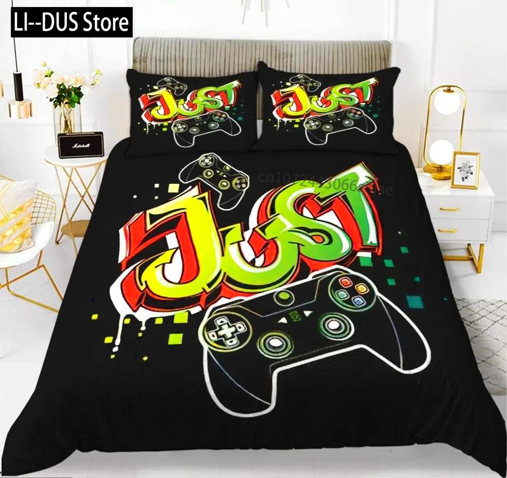 Set de lenjerie de pat pentru gamer pentru dormitor, moale, modern, cu gamepad, cuverturi confortabile pentru copii, husă de plapumă, husă de pilotă cu jocuri video și față de pernă