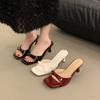 2024 New Hot Selling High Quality Summer Women's Slippers Square Heel Open Toe Women's Shoes Banquet Party Solid Color