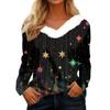 Women's Fashion Casual Long Sleeve Christmas Printed Plush Collar V-Neck Top