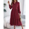 Women's Long Skirt Lapel Casual Loose Long Sleeve Ruffle Shirt Dress Fashion Dresses