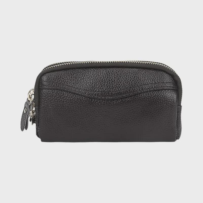 "Europäische und amerikanische Mode echtes Rindsleder lange Brieftasche mit Doppel-Reißverschluss: Damenhandtasche und Handytasche mit großem Fassungsvermögen"