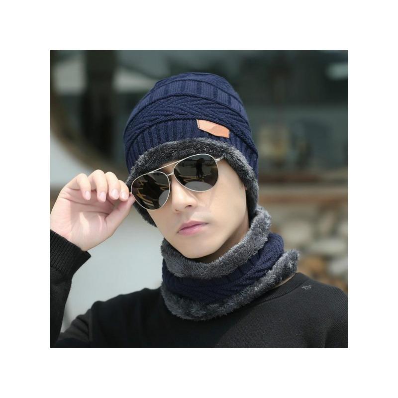 Winddichte Wintermütze aus Wolle mit Kapuzenschal, Strickmütze mit Ohrenklappen und warmen Masken für Männer und Frauen