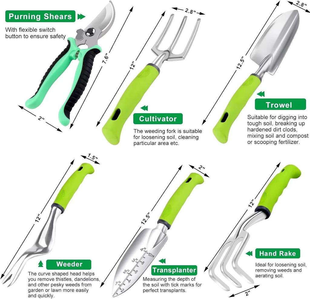 Garden Tools, Succulent Tools, Large Heavy Duty Aluminum Garden Hand Tools with Garden Tool Bag, Gloves, Sprayer and More