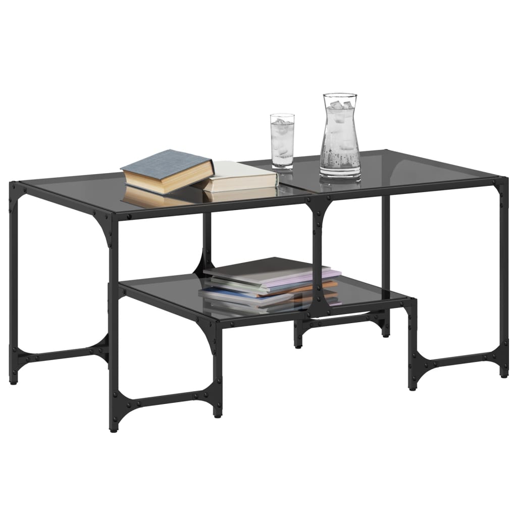 Coffee Table with Black Glass Top, 98.5x50x45 Cm, Steel