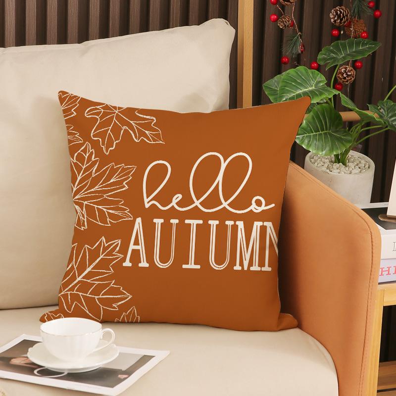 Autumn Maple Leaf Print Pillow Cover Simple Versatile Letter Cushion Indoor Home Decor Sofa Cushion