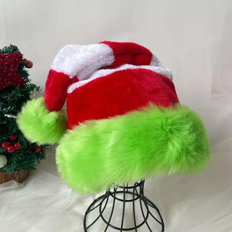 1Pcs Unisex New Year Festive Party Supplies Gifts Splicing Christmas Santa Hat Xmas Long Plush Holiday Red Hat For Woman And Man