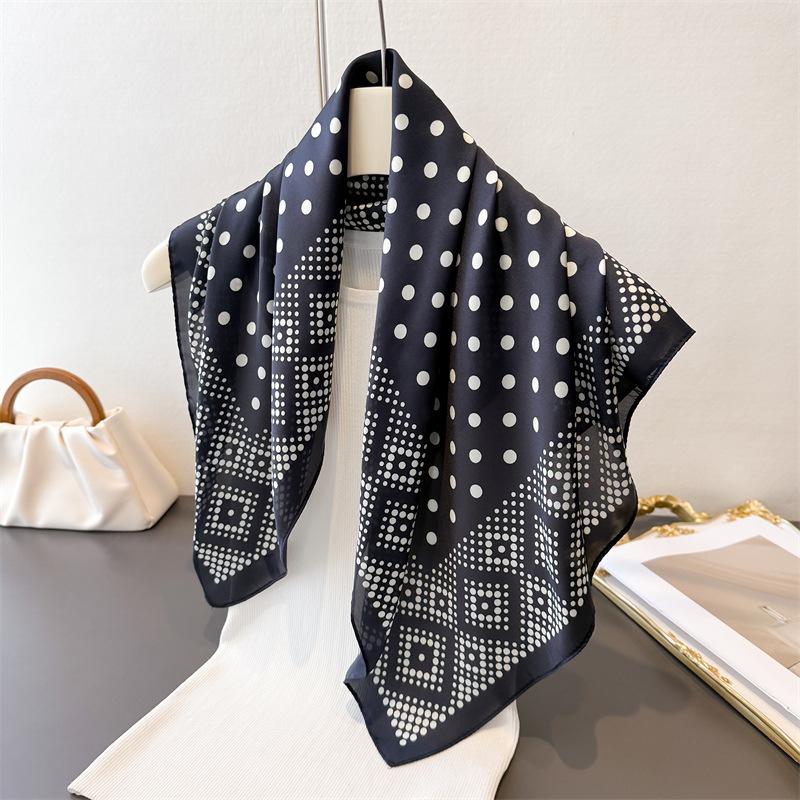 2026 New Luxury Dot Print Fashion Square Scarves Women Silk Scarf Bandana Small Hairbands Foulard Shawl