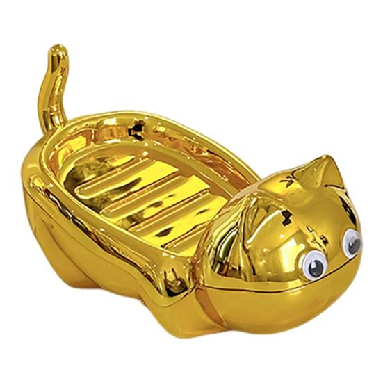 Soap Dish with Automatic Drainage Cute Cat Shape Design Easy Cleaning Soap Holder Soap Tray for Shower Bathroom