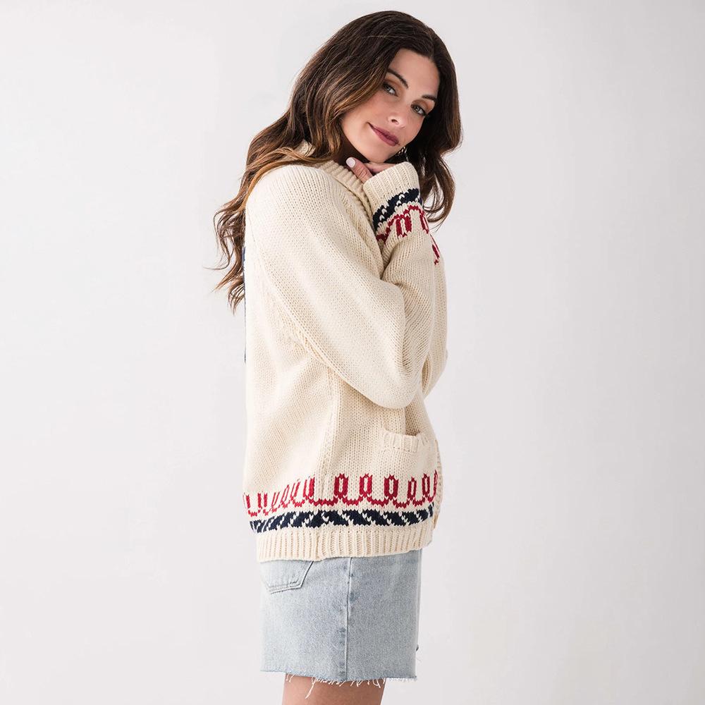 2025 Women's Casual Printed Knit Cardigan Sweater Coat