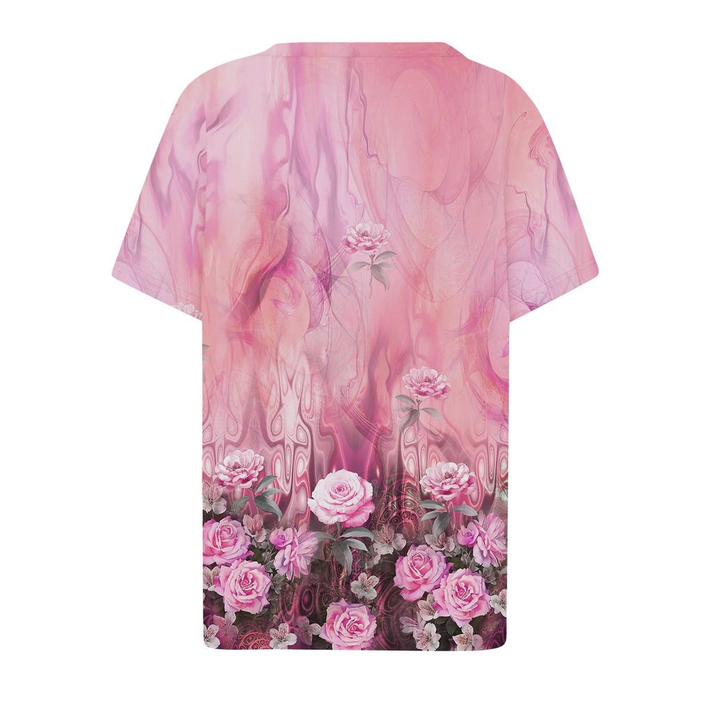 Women's Summer Short Sleeve V Neck Shirt Business Casual Loose T-Shirt Trendy Fashion Clothing Tops