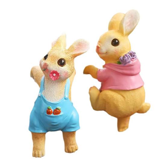 2Pcs Cute Rabbit Resin Ornament Waterproof Garden Decor Hanging Planter