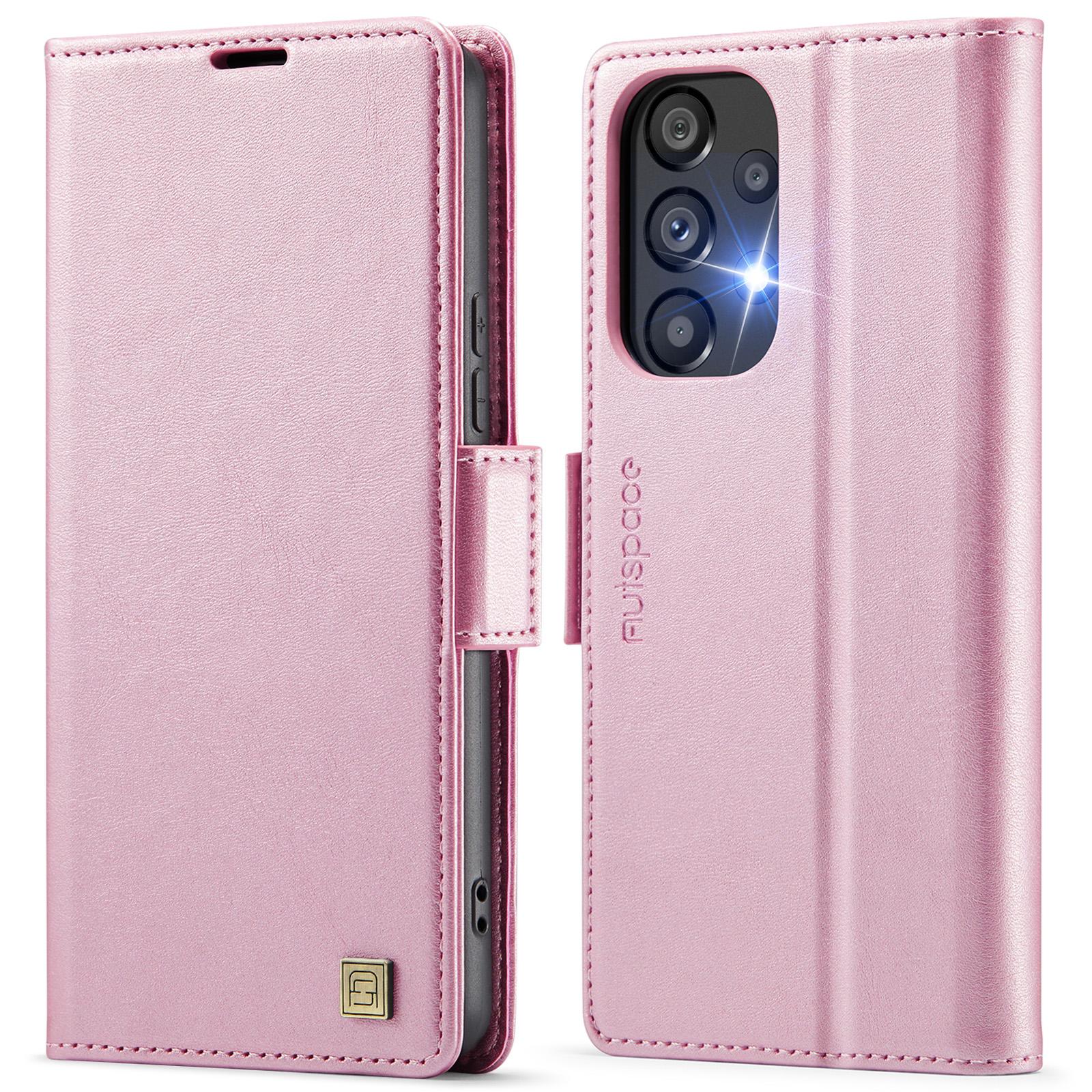 

For Samsung Galaxy A53 5G Case AUTSPACE A11 RFID Blocking Retro Leather Cell Phone Wallet Cover Pink