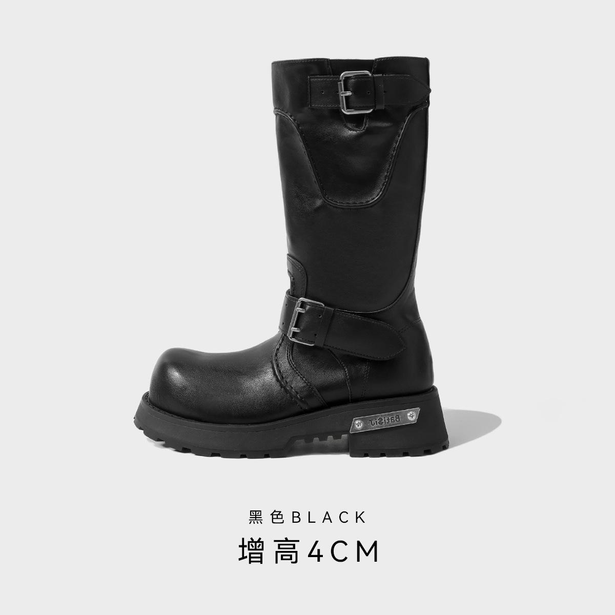 

Осень-зима 2025 новая платформа ботинки мартин черные средняя голенище ретро пряжка на ремне британский стиль увеличивающие рост модные ботинки. 42 чёрный