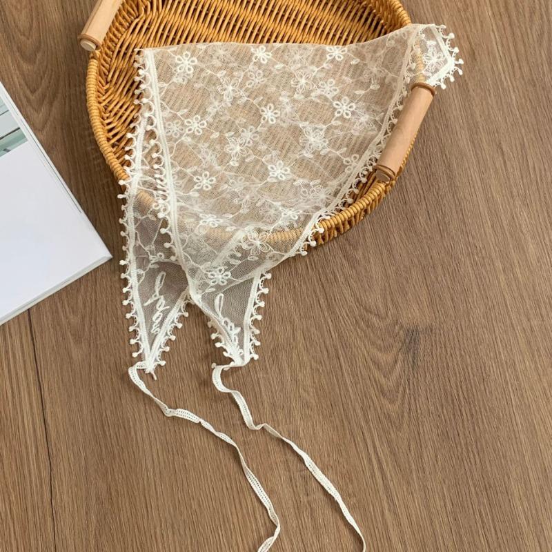 Lace Silk Scarf Headscarf Headband Pastoral Spring New Multi-functional Triangle Scarf Waist Seal