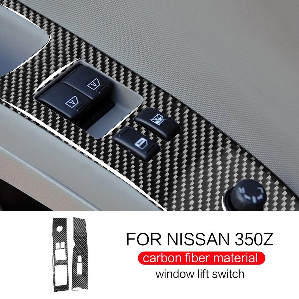 Car Window Lifter Switch Carbon Fiber Decals Decorative Stickers Cover Trims For Nissan 350Z Accesorios Para Vehículos
