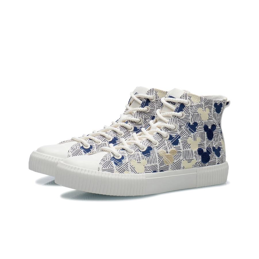 Li Ning Disney Collaboration Series Comfortable Classic Casual High-Top Sneakers Women Sneakers White Blue Yellow AGCR284-3