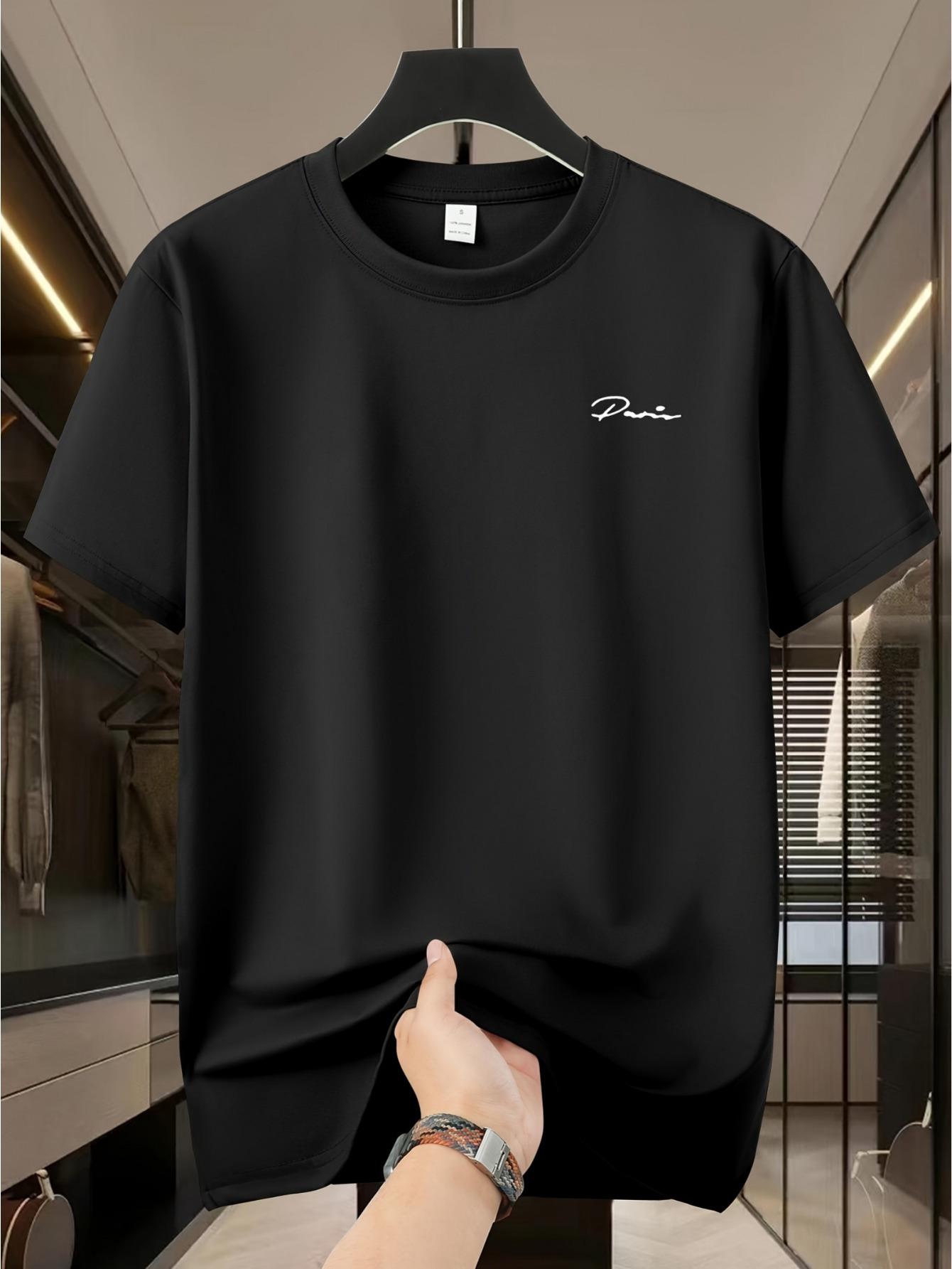 Casual Cotton T-shirt with Paris Print - Soft Round Neck XXXXL