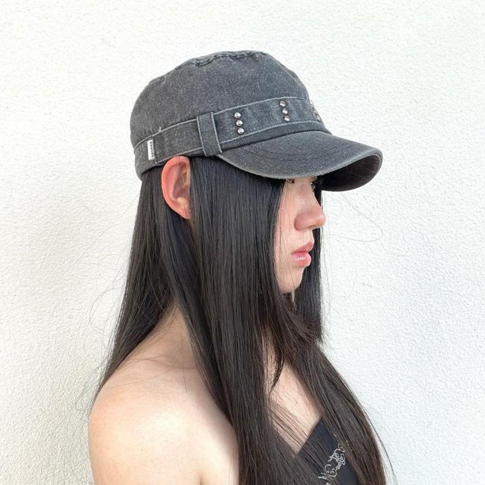 Washed Denim Flat Top Hat Y2k Cadet Cap Casual Peaked Cap  Outdoor