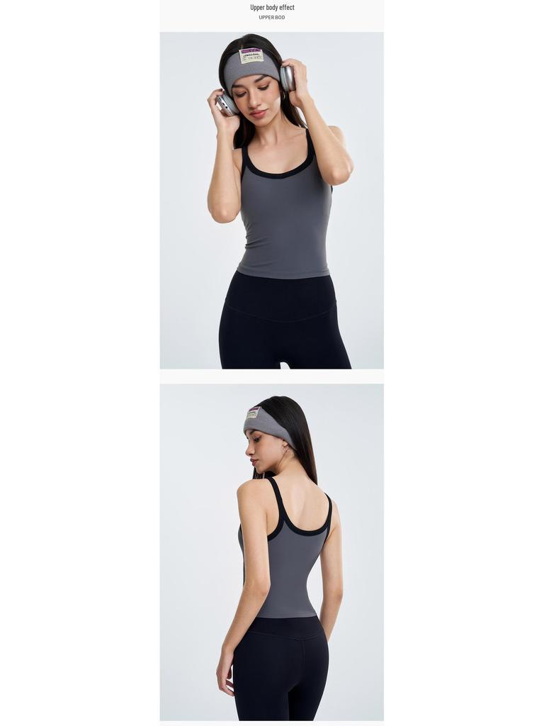 Women's Contrast Color Yoga Vest with Fixed Chest Pad - High-Strength Shockproof Sports Underwear.