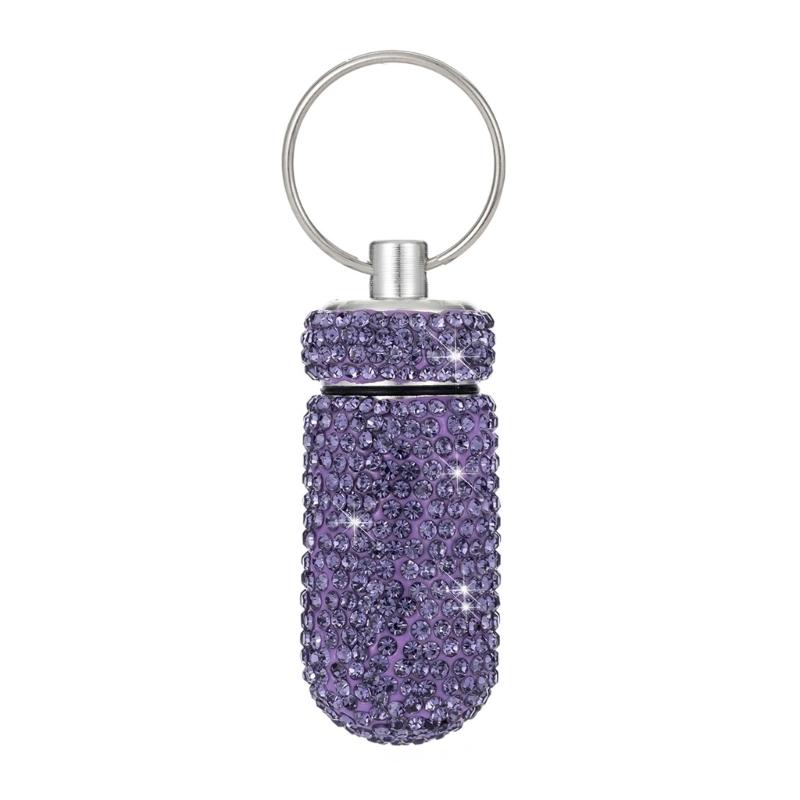 Portable Glittering Pills Organizer Small Waterproof Travel Medicine Holder with Keyring for Camping Adventures