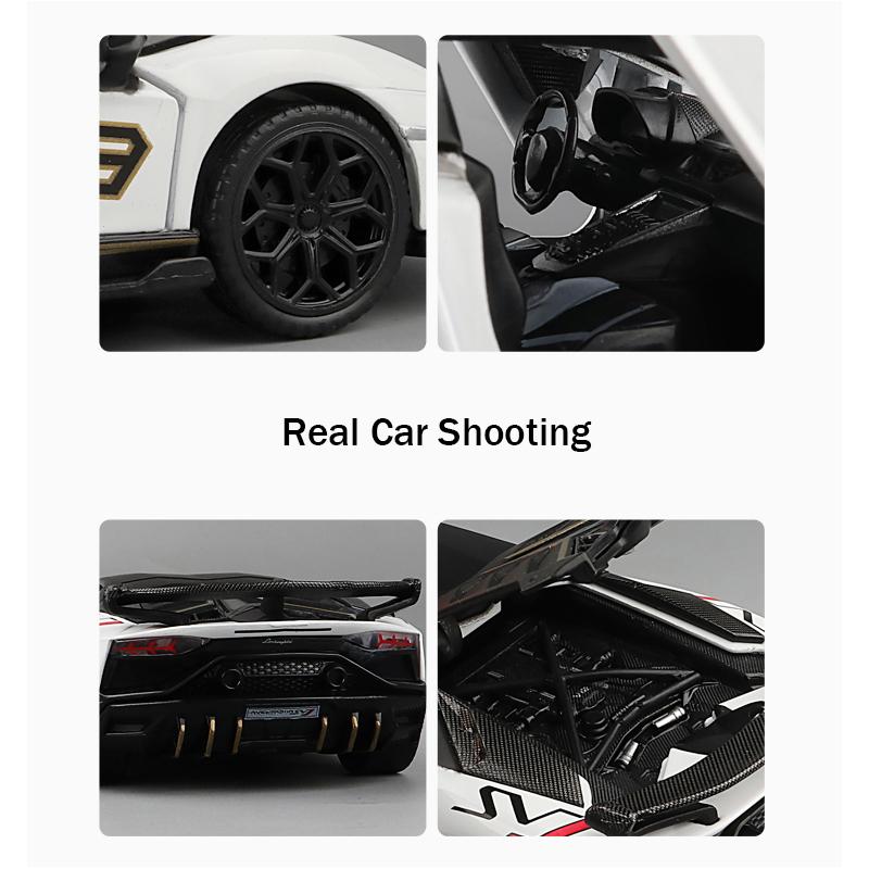 1/24 skala Lambo Aventador SVJ63 odlany model samochodu zabawka, zabawka napędzana typu pull back z dźwiękiem i światłem dla dzieci maluch chłopcy dziewczęta kolekcja prezentów