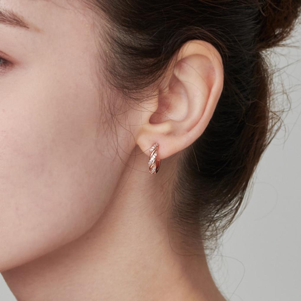 14K Wave Cubic One-Touch Earrings (Gold Pin) ELGPEE395