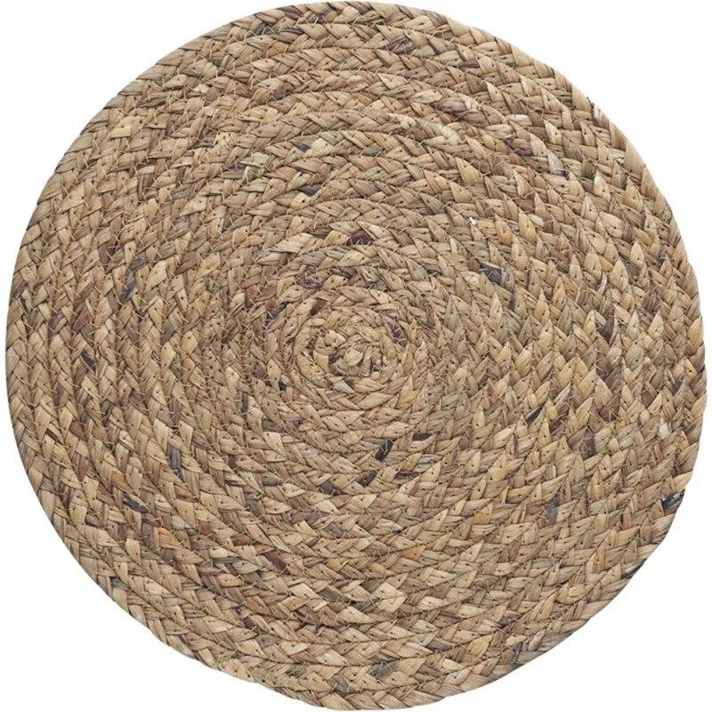 Round Woven Placemats For Dining Table, Water Hyacinth Straw Braided Placemat, Heat Resistant Non-Slip Weave Placemats Handmade