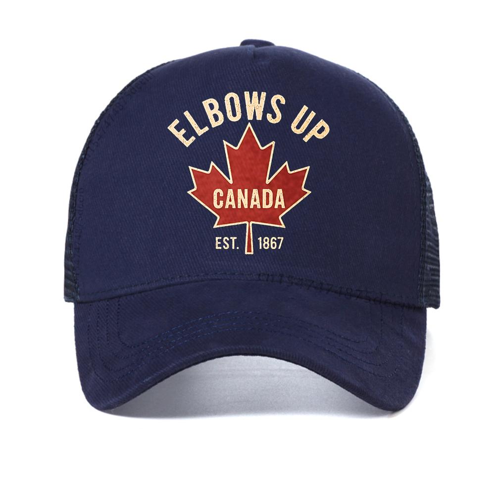 

Elbows Up Canada cap for Men Women Summer Casual Retro Maple Leaf Graphic baseball caps fashionable creative mesh snapback hats Adjustable темно-синього кольору