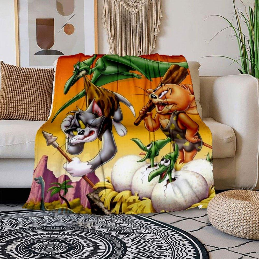 "Prehistoric Fun: Tom & Jerry's Dino Adventure Poster Print"Blanket Flannel Throw Blanket for Sofa, Bed, Travel, Camping, Office
