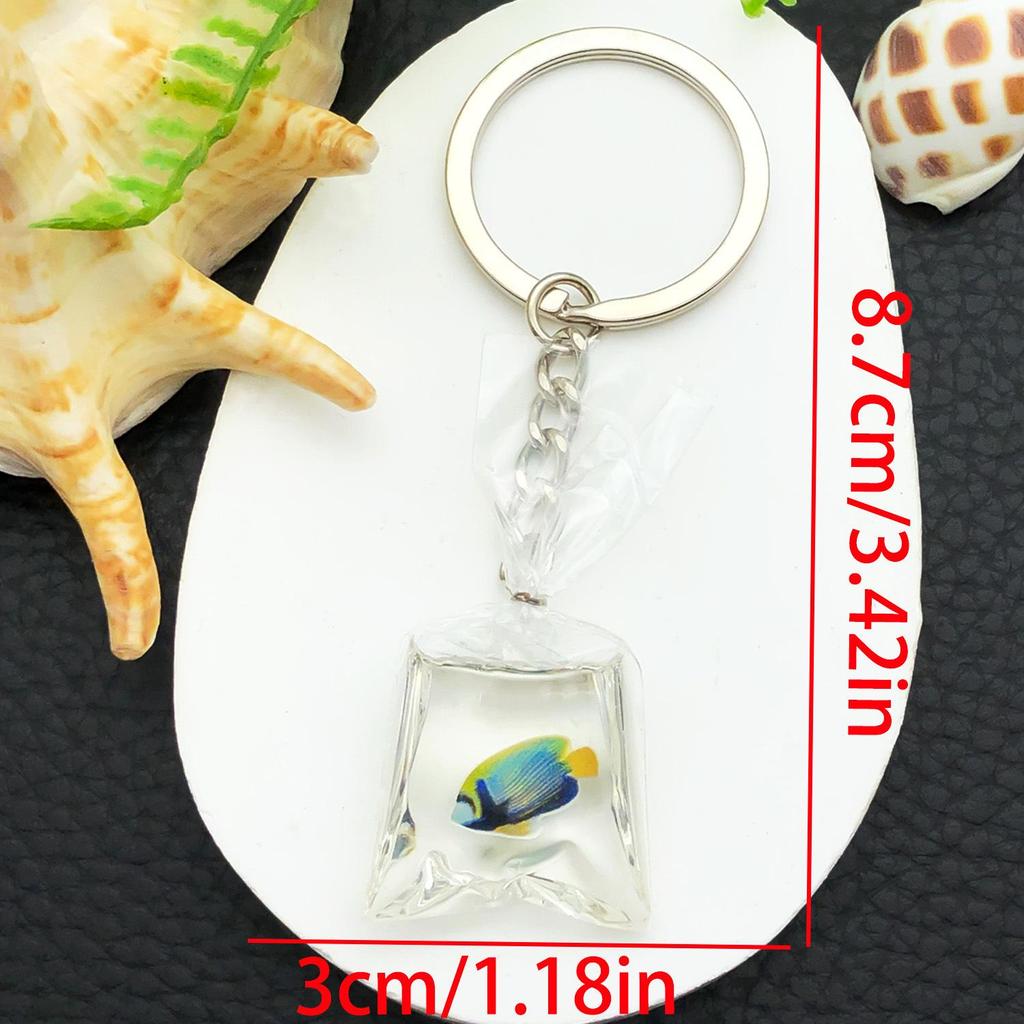 Resin Ocean Blue Yellow Black Small Fish Keychain – Creative Backpack and Car Key Ornament