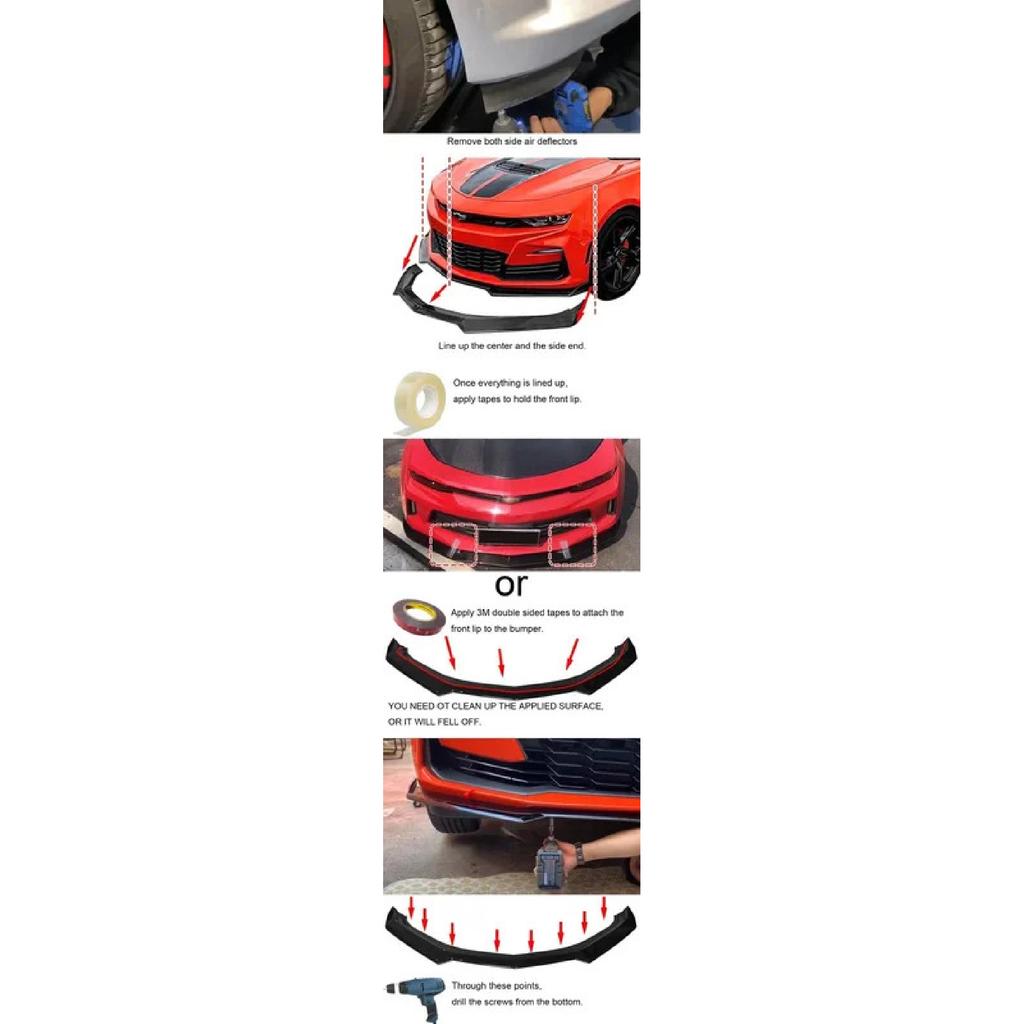 Black For 2016-2024 Chevy Camaro 1LE Style Front Bumper Lip Splitter +Side Skirt