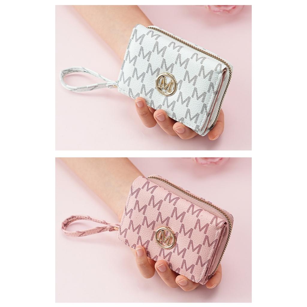 Women's Short Wallet with Three Fold Zipper and Small Wallet, Simple and Fashionable with Old Pattern Card Bag