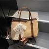 Korean Style Rainbow Straw Woven Shoulder Bag With Polyester Lining For Urban Outings