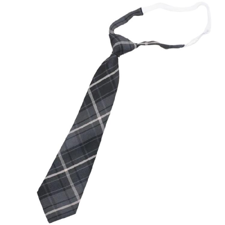 Adjusted Pre-Tied Necktie Vintage Gray Checkered Print Japanese College Bowtie