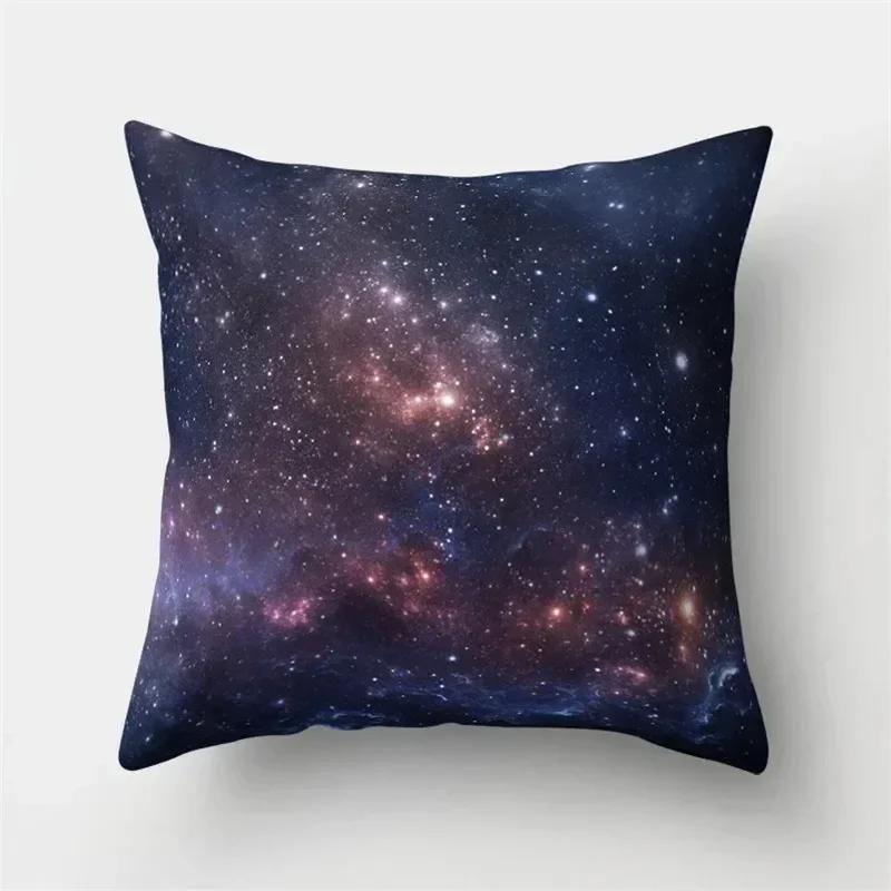 Rainbow Starry Sky Moon Fantasy Pattern Throw Pillow Cover With Short Plush Print For Living Room Sofa Decoration Cushion Cover