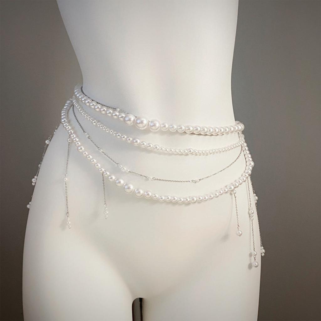 Heavy Duty Waist Belt Stylish for Stage Dance Music Festival Jeans Dress Belt Body Jewelry Chain Pearls Belly Dance