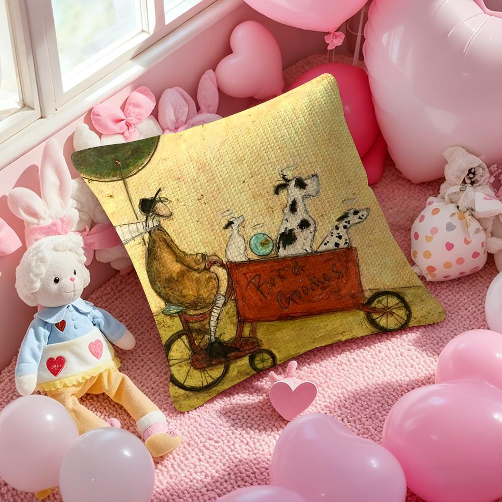 Painting S-Sam Toft Art Pillow Case Anti-Dustmite Pillowcase Invisible Zipper Silky Short Plush Sofa Cushion Cover