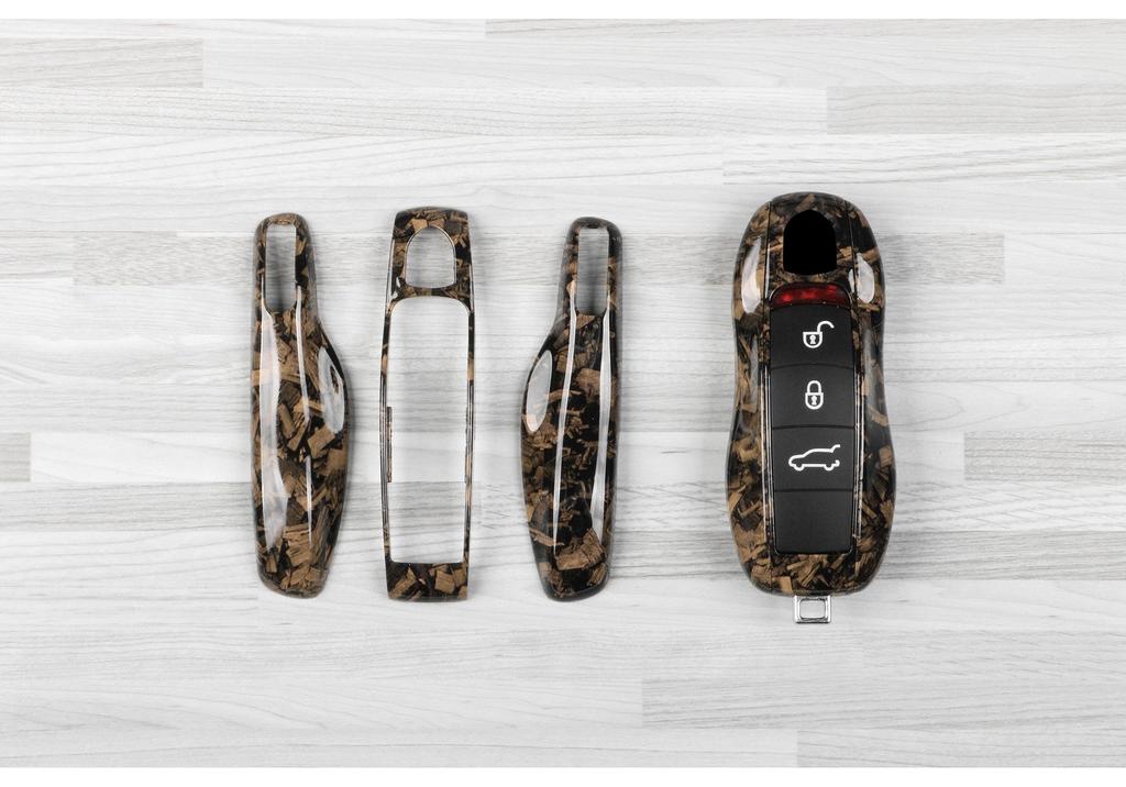 Wood Grain Key Shell for Porsche Taycan, Panamera, Macan, 718, Cayenne, and 911.
