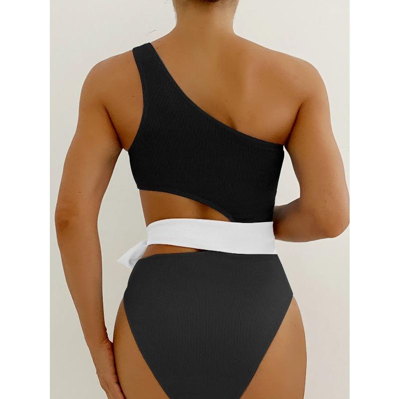 Sexy 2026 Solid Patchwork Swimwear Women One Shoulder Push UP One Piece Swimsuit Monokini Backless Hollow Bathing Suit