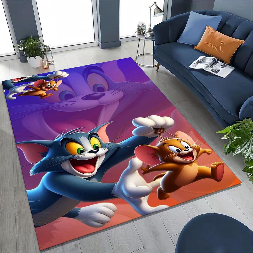Dywanik Artystyczny z Kreskówką Tom i Jerry Kot Mysz 3D do Sypialni Salonu Kanapy Domu Mata Wycieraczka Dekoracja, Duża Antypoślizgowa Mata Podłogowa dla Dzieci