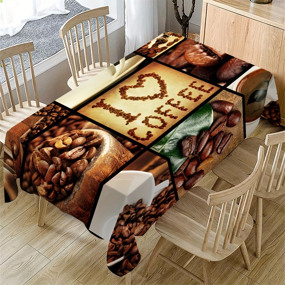 1pc Coffee-Themed Rectangular Tablecloth - Machine-Made Durable Polyester with "I Love Coffee" Design, Beans & Roasted Accents for Weddings, Parties,