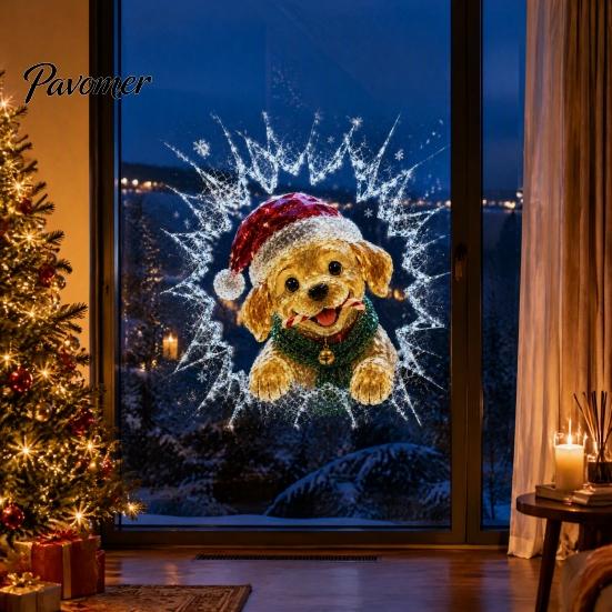 Seasonal Window Ornament 3D Christmas Clings, Removable No Residue Stickers, Santa Breaking Static Cling Decor Through Glass Wall Decals, Festive