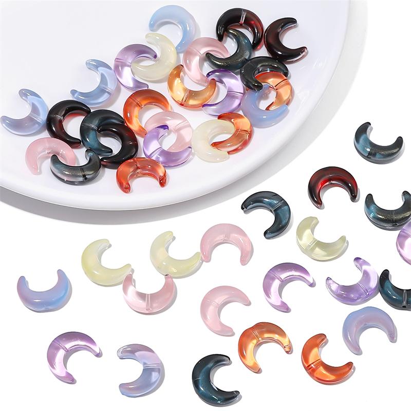 50pcs 15mm Crystal Glass Moon Charm Beads Fit for 8mm Beads for Necklace Bracelet Earring DIY Jewelry Making Supply